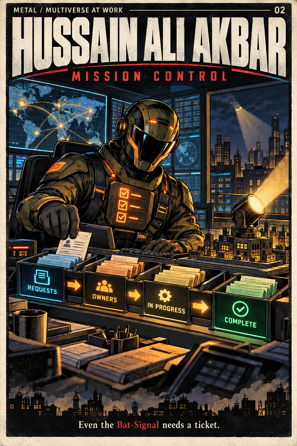 Hussain Ali Akbar — MISSION CONTROL original workplace superhero comic cover