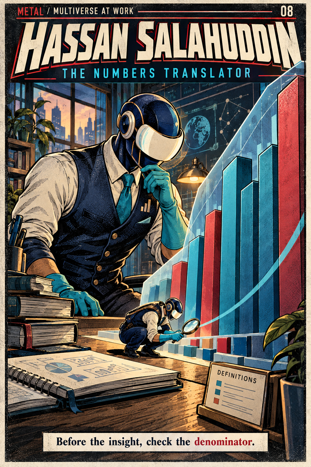 Hassan Salahuddin — THE NUMBERS TRANSLATOR original workplace superhero comic cover