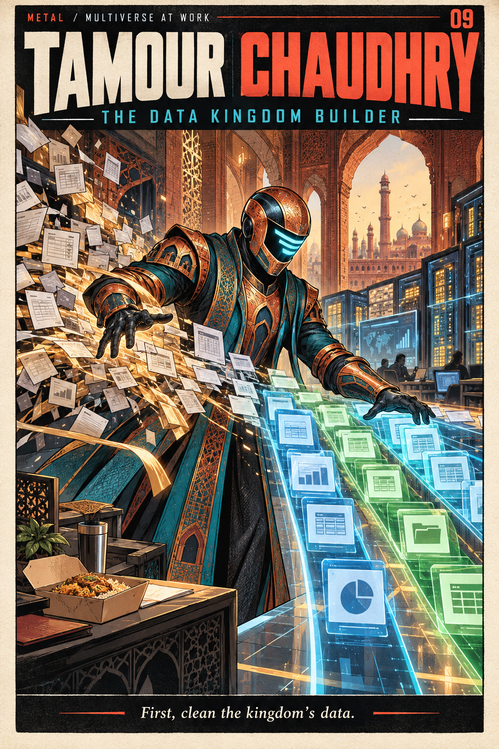 Tamour Chaudhry — THE DATA KINGDOM BUILDER original workplace superhero comic cover